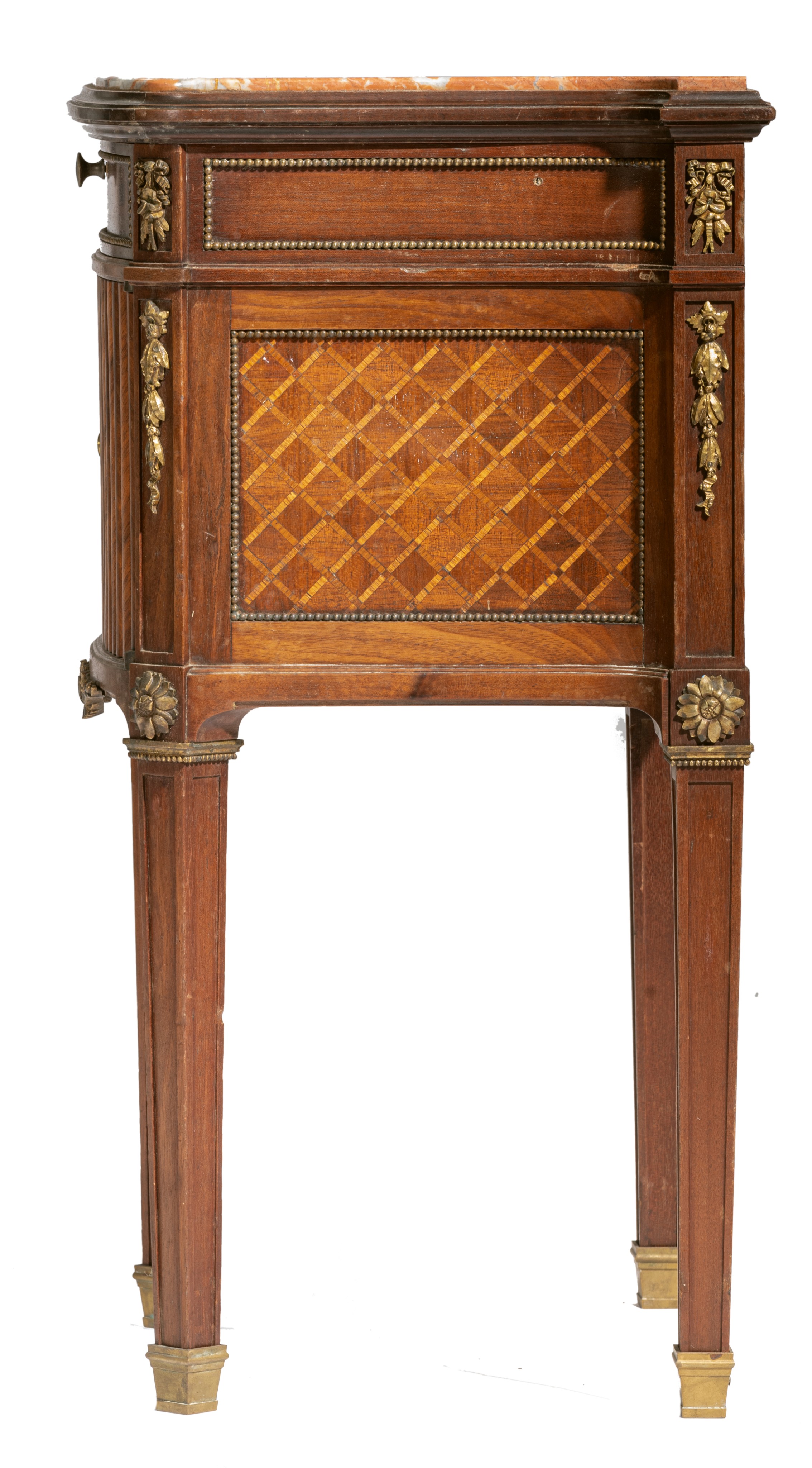 A Louis XVI style mahogany veneered occasional table, H 62 - W 41,5 - D 32 cm - Image 3 of 8