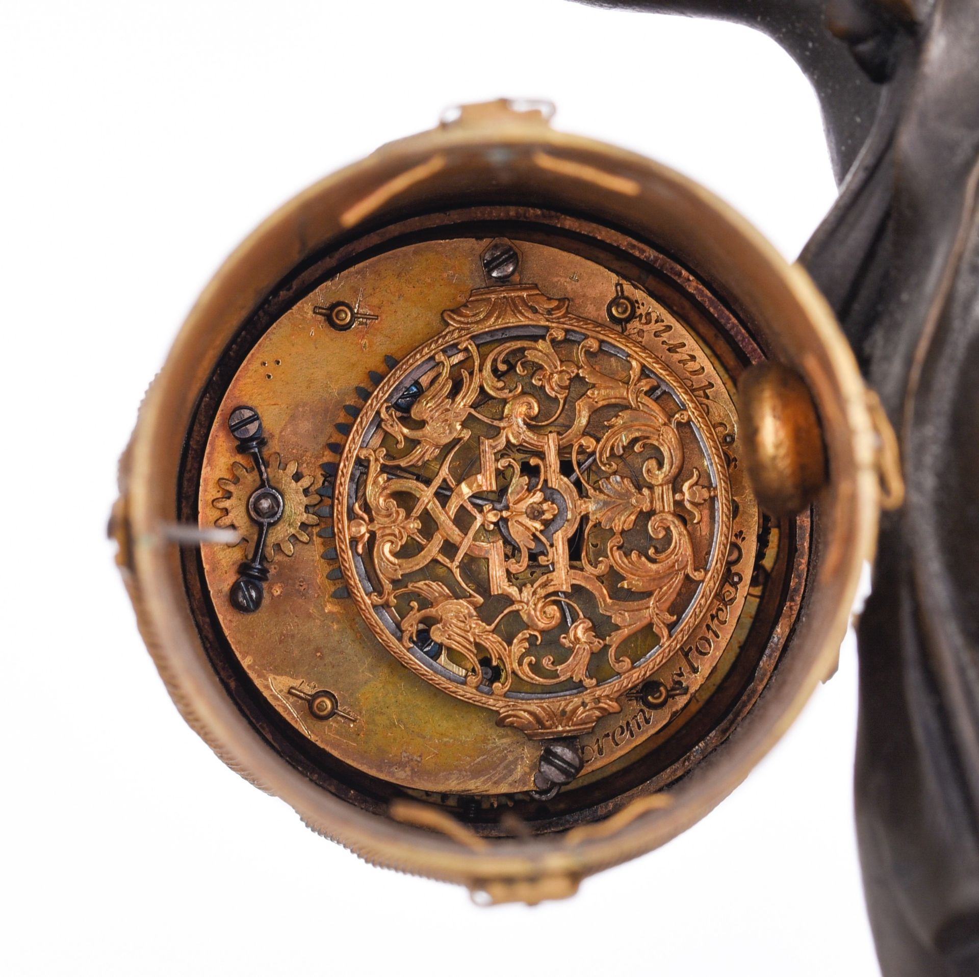 A fine Empire three-piece clock garniture, patinated and gilt bronze on rouge Napoleon marble, signe - Bild 7 aus 7