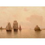 Arthur Bouvier (1837-1921), boats on the Scheldt, oil on canvas, 40 x 56 cm