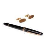 (T) A pair of 18ct yellow gold cuffs and a Montblanc pen