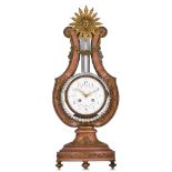 A Neoclassical rouge Imperiale marble lyre-shaped mantle clock, H 57 cm