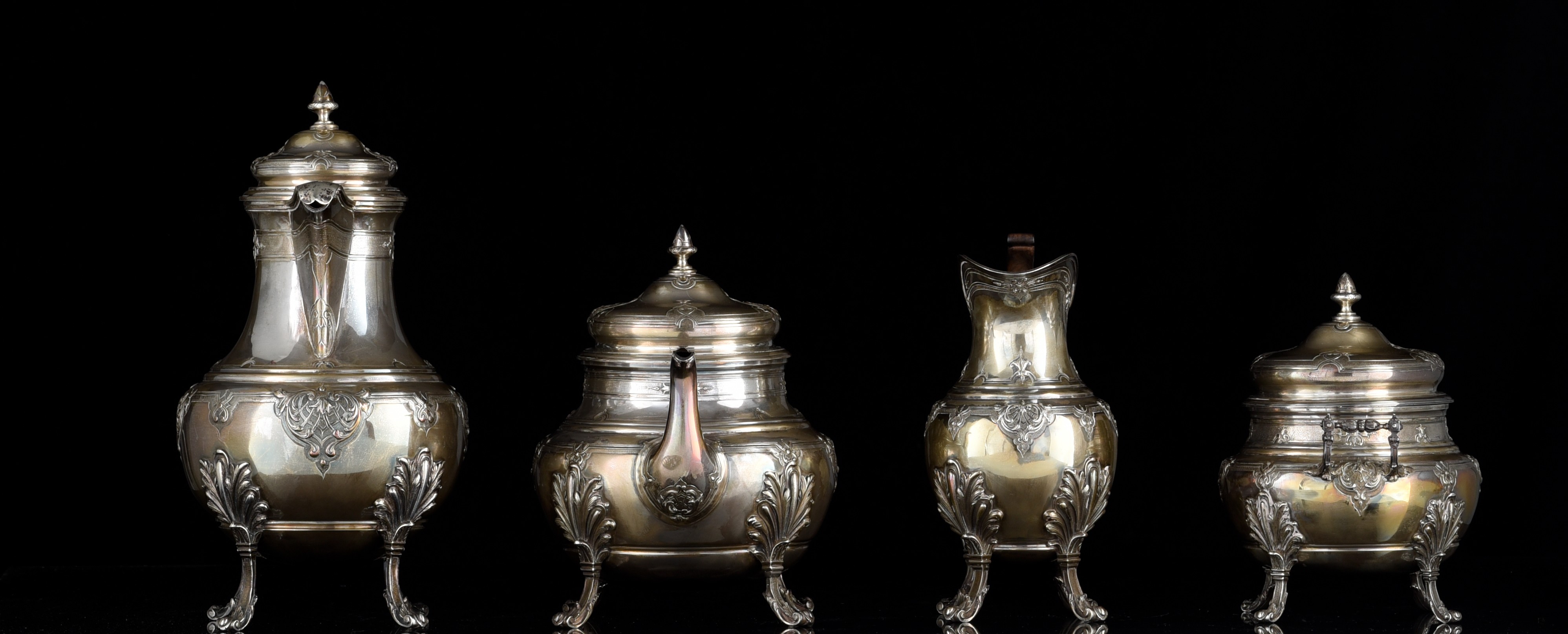 A French Regence style silver coffee and tea set, Georg Roth & Co, Hanau, late 19thC, H 18 - 29 cm - - Image 5 of 21