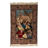 An Oriental Isphahan carpet, depicting musicians in a garden, wool and silk on cotton, signed, 106 x