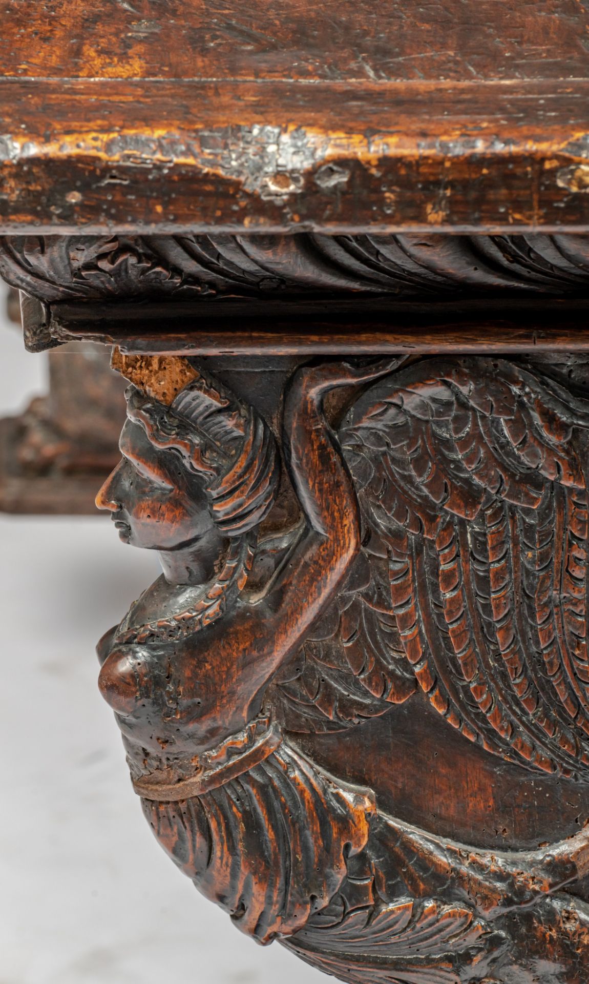 An exceptional Italian Renaissance carved walnut centre table, 16th/17thC, H 82 - W 165 - D 86,5 cm - Image 11 of 12