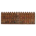 An impressive 19thC Russian portable iconostasis, H 52 - W 135 cm (extended width)