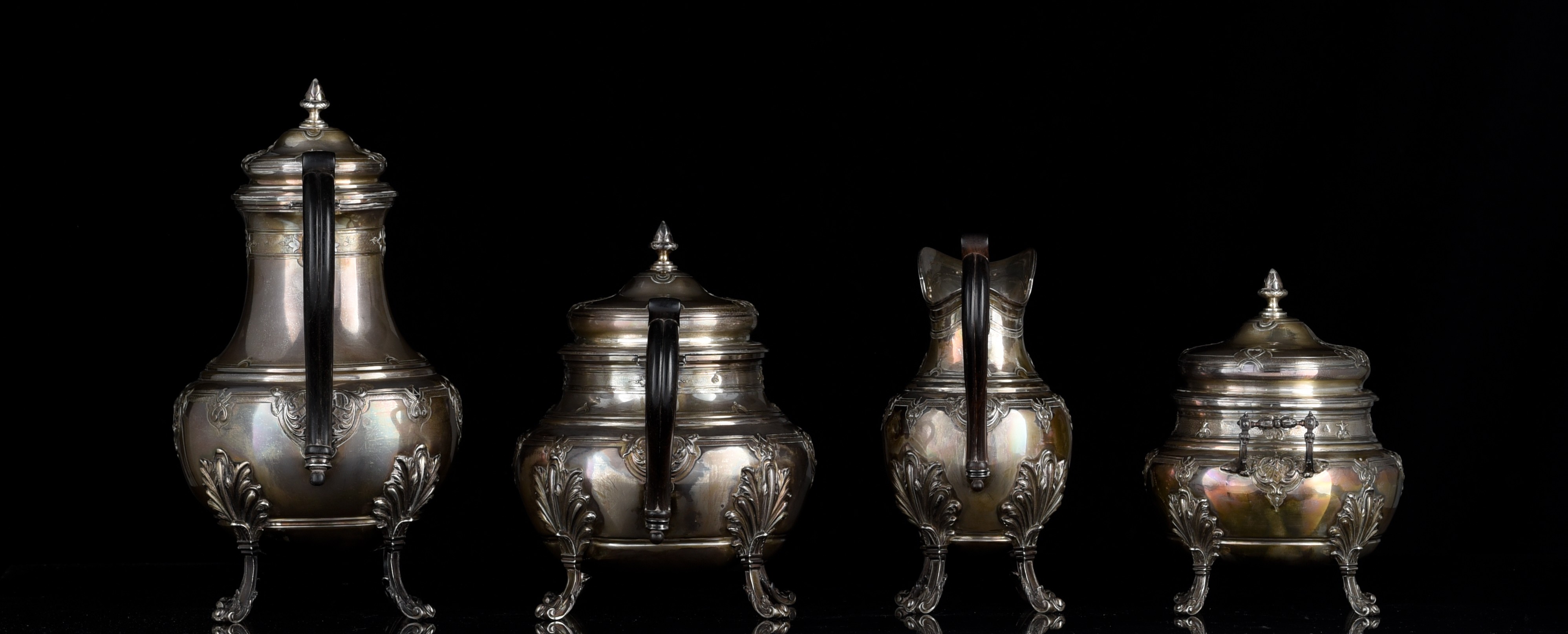 A French Regence style silver coffee and tea set, Georg Roth & Co, Hanau, late 19thC, H 18 - 29 cm - - Image 3 of 21
