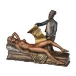 A cold-painted Viennese bronze group depicting an erotic scene, Bergmann manufactory mark, H 15 cm