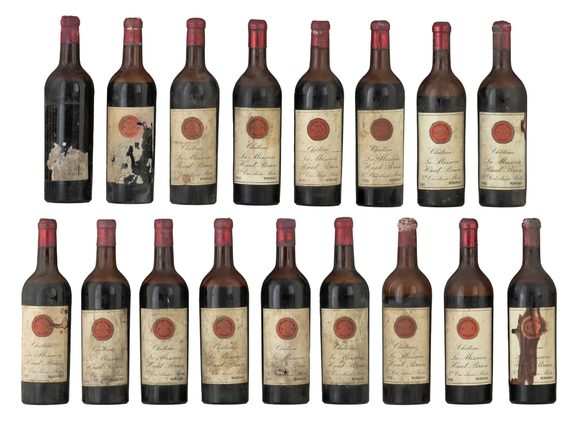 A collection of 17 bottles 'Ch‚teau La Mission Haut Brion', 1955, J. Vandermeulen-DecanniËre