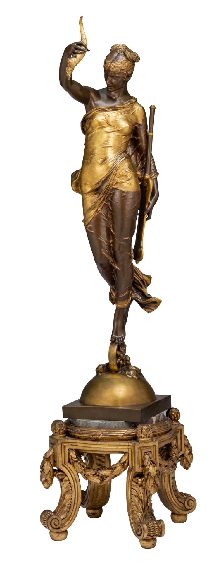 Paul Moreau-Vauthier (1871-1936), 'Fortuna', 1878, gilt and patinated bronze on a matching pedestal,