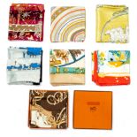 A various collection of 7 Hermes silk twill weave scarves