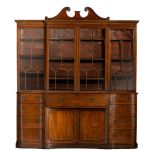 A large Regency mahogany veneered secretaire bookcase, ca. 1800, H 250 - W 220 - D 58 cm