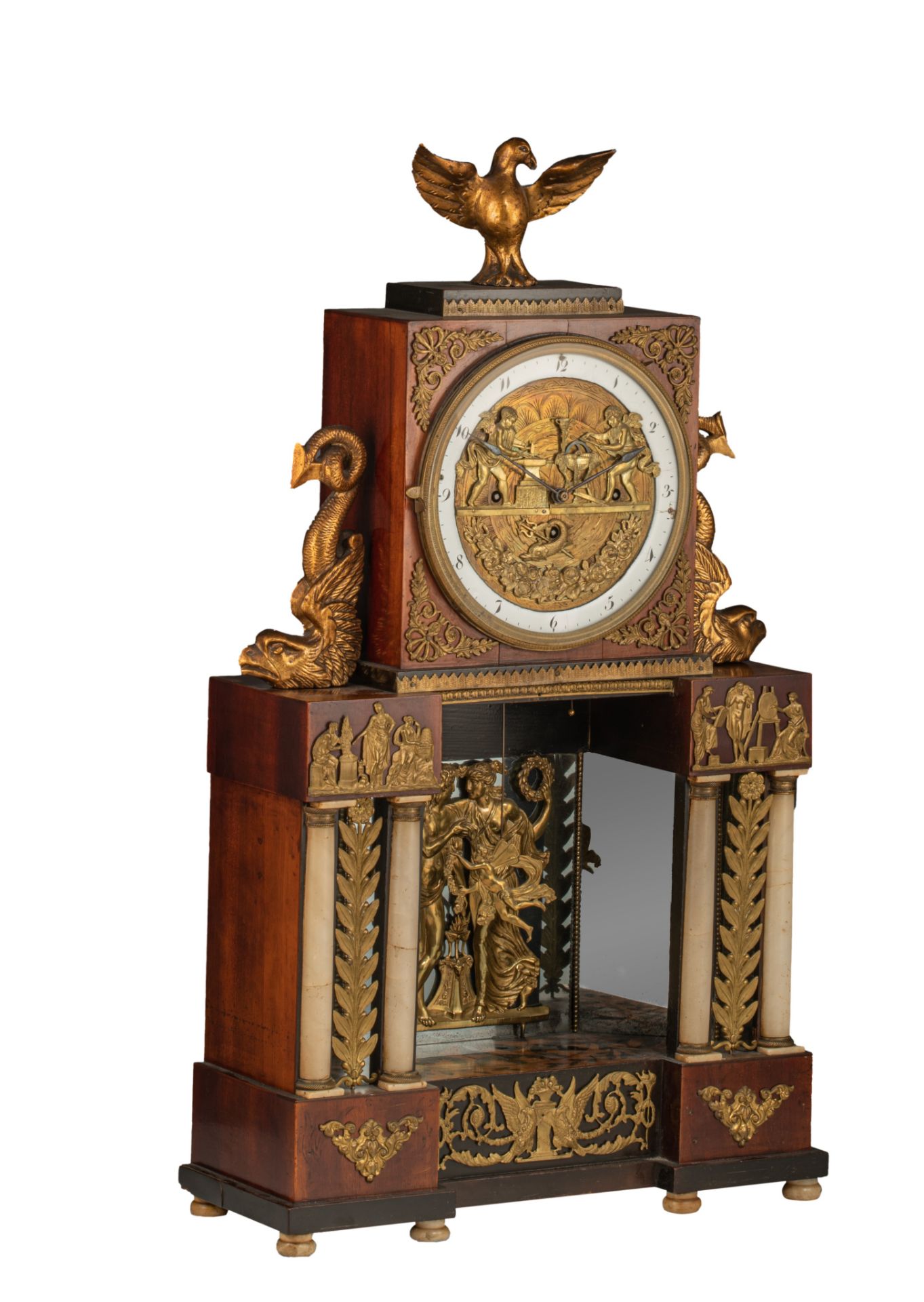 A Viennese Biedermeier automaton mantle clock, early 19thC, H 64 - W 37 cm