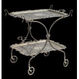 A silver-plated ecclecitc serving trolley, H 73 - W 77 - D 50 cm