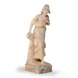 Auguste Moreau (1834-1917), beauty with rose, alabaster on a marble base, H 64,5 cm