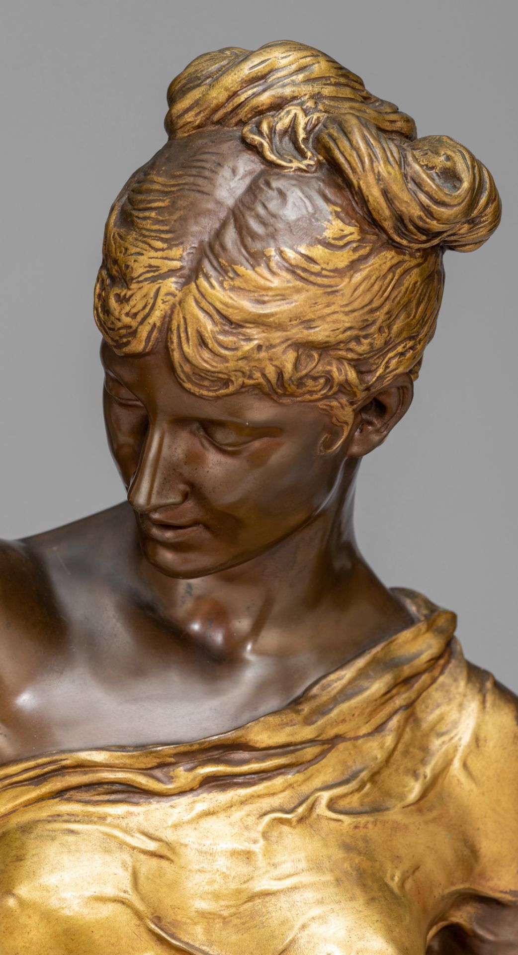 Paul Moreau-Vauthier (1871-1936), 'Fortuna', 1878, gilt and patinated bronze on a matching pedestal, - Image 7 of 14