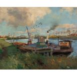 Fernand Toussaint (1873-1956), Canal with fisher boats, oil on canvas, 50 x 60 cm