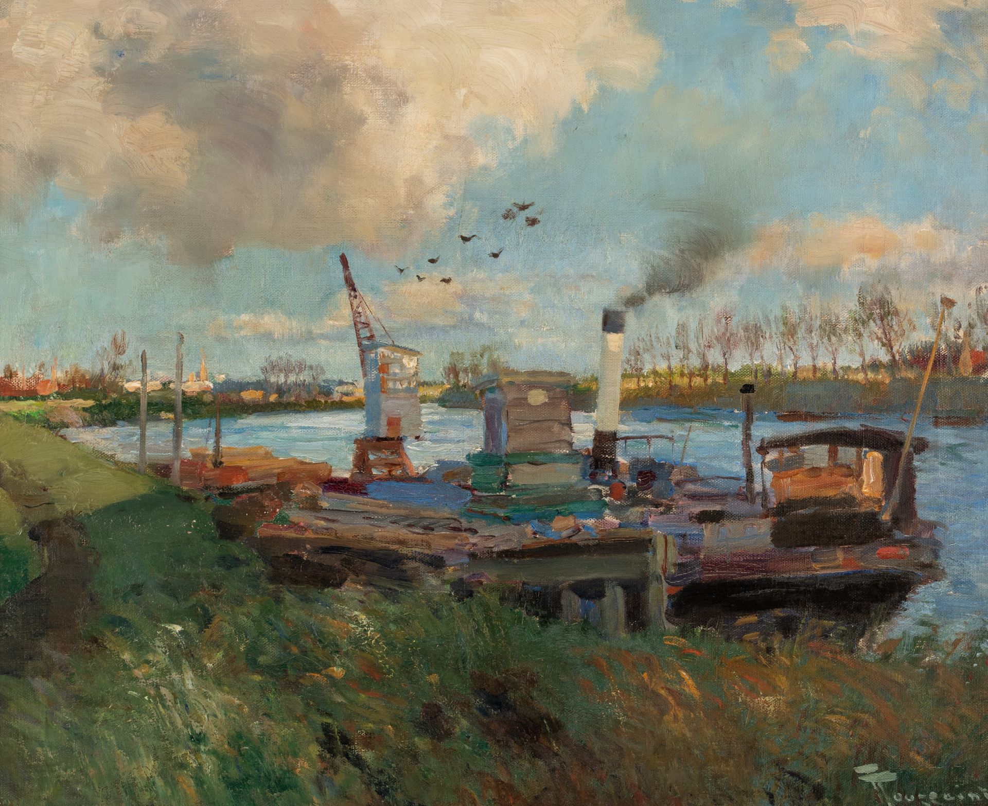 Fernand Toussaint (1873-1956), Canal with fisher boats, oil on canvas, 50 x 60 cm