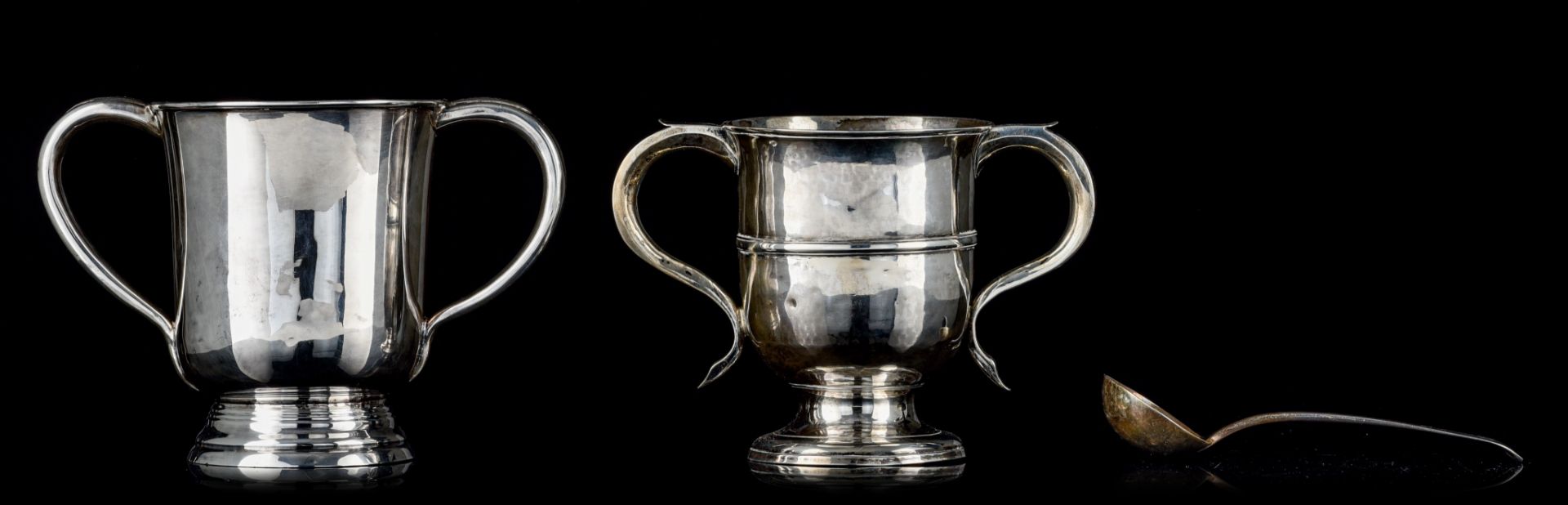 A George II silver double handled christening cup, with matching spoon, and a ditto silver-plated cu - Image 3 of 15