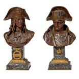 Two patinated bronze busts of Napoleon Bonaparte, by Emile Pinedo and Emile Picault, H 22 cm