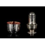 (BIDDING ONLY ON CARLOBONTE.BE) An English silver caster and gilt-silver cup, both hallmarked London