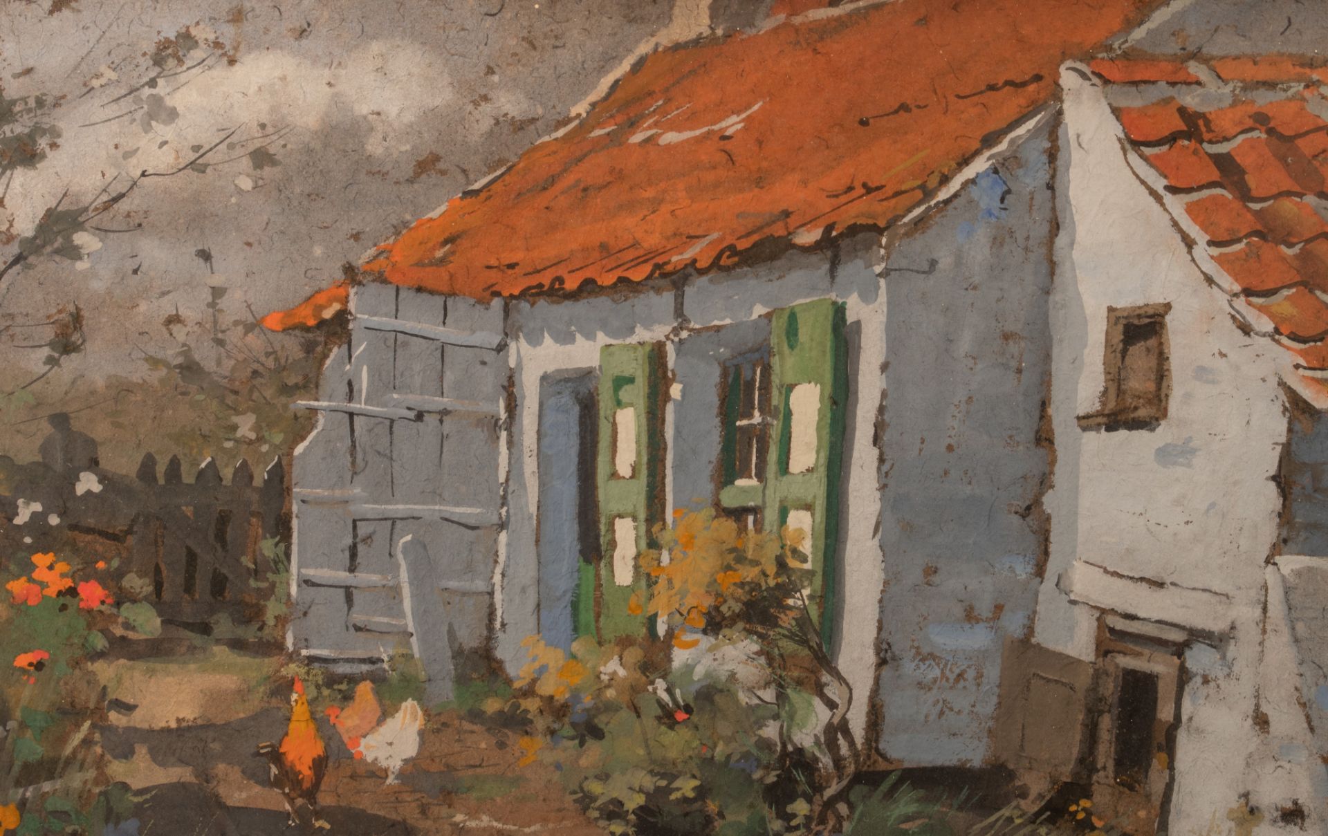 (BIDDING ONLY ON CARLOBONTE.BE) Louis Reckelbus (1864-1958), the henhouse, gouache on paper, 37 x 54 - Image 6 of 6