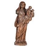 A limewood sculpture of Virgin and Child with Saint Anne, German or Dutch, 17thC, H 84 cm