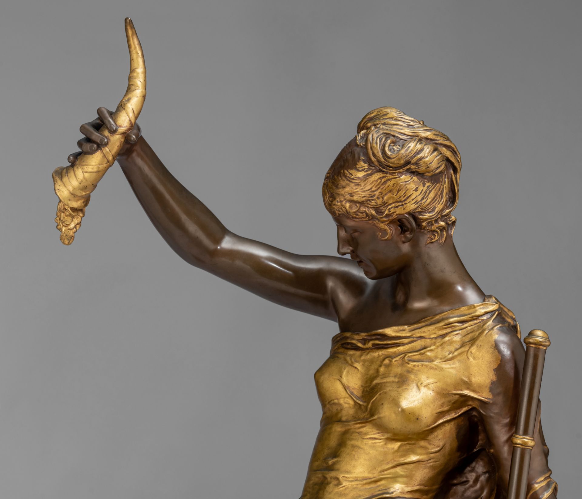 Paul Moreau-Vauthier (1871-1936), 'Fortuna', 1878, gilt and patinated bronze on a matching pedestal, - Image 11 of 14