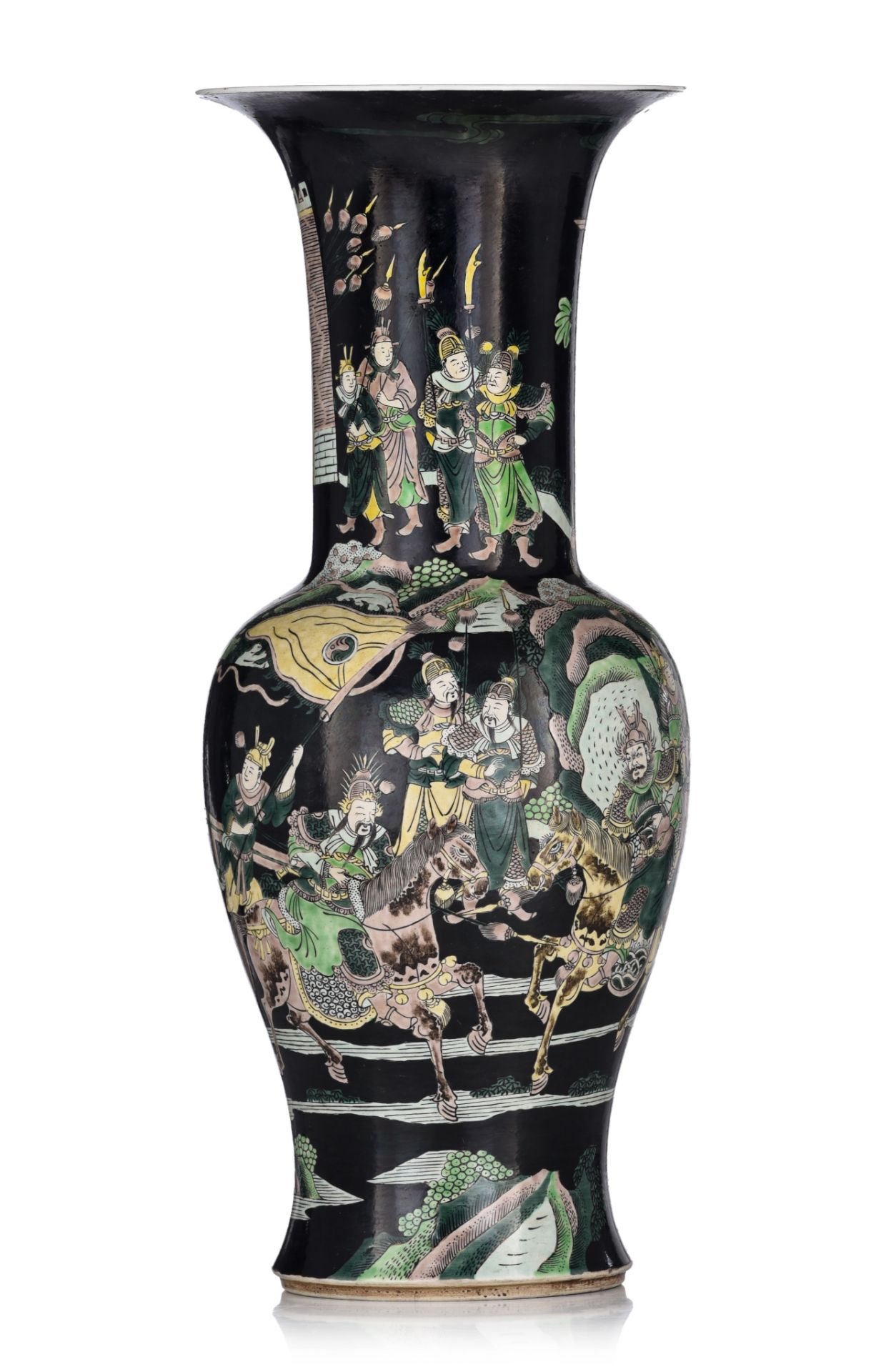 A Chinese famille noire glazed 'yen-yen' or 'phoenix tail' vase, with a Kangxi mark, 19th/20thC, H 5