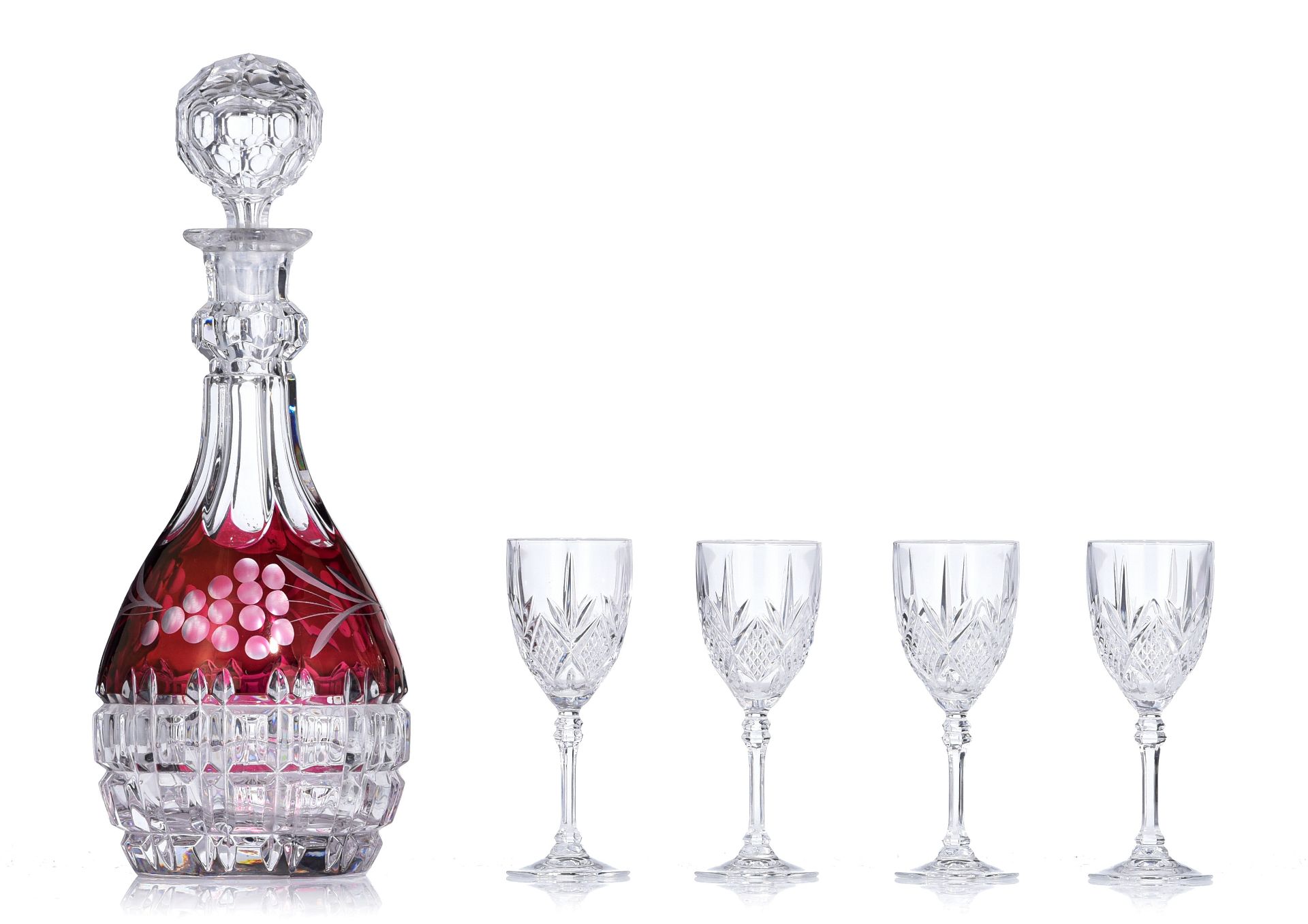 (BIDDING ONLY ON CARLOBONTE.BE) A large collection of various decanters with matching liquor glasses - Image 15 of 25