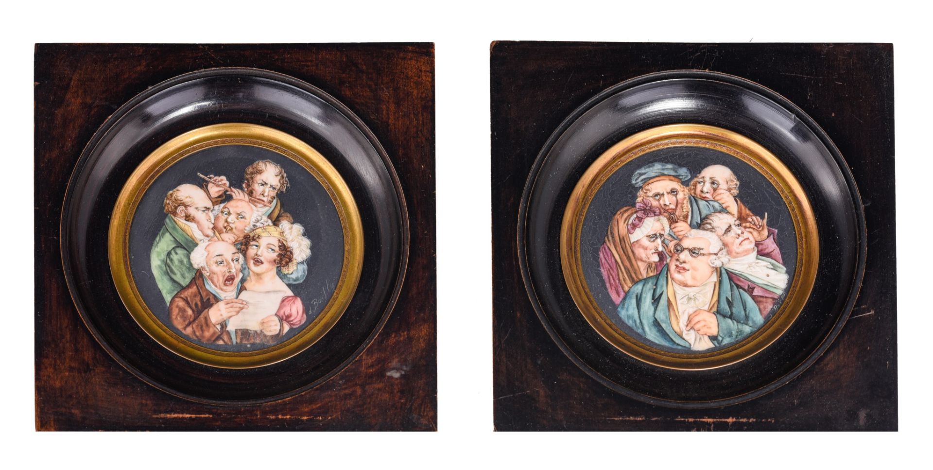 (BIDDING ONLY ON CARLOBONTE.BE) A pair of miniatures after lithographs by Louis Leopold Boilly (1761