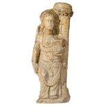 A limestone sculpture of Saint Barbara in the Gothic style, H 82 cm
