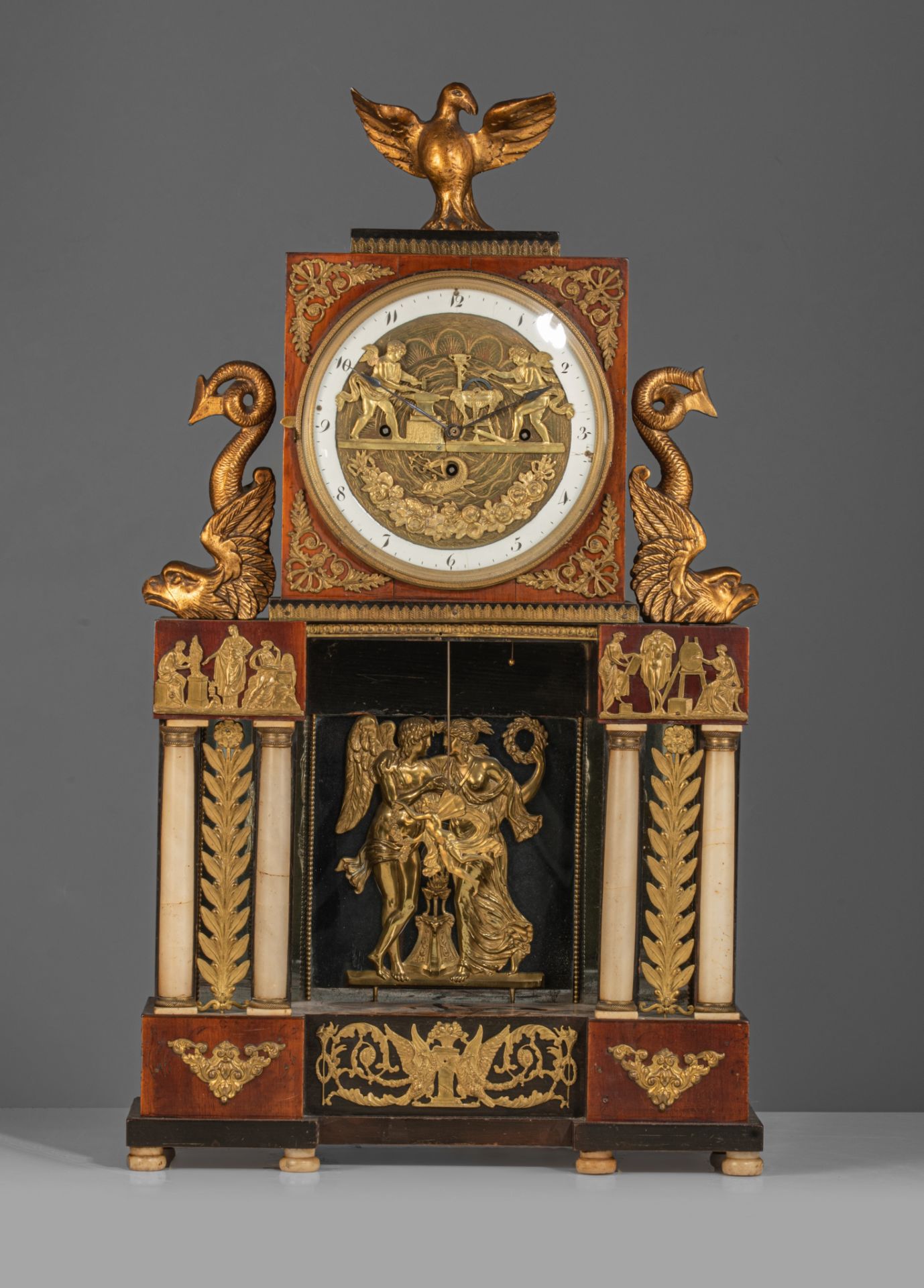 A Viennese Biedermeier automaton mantle clock, early 19thC, H 64 - W 37 cm - Image 3 of 10