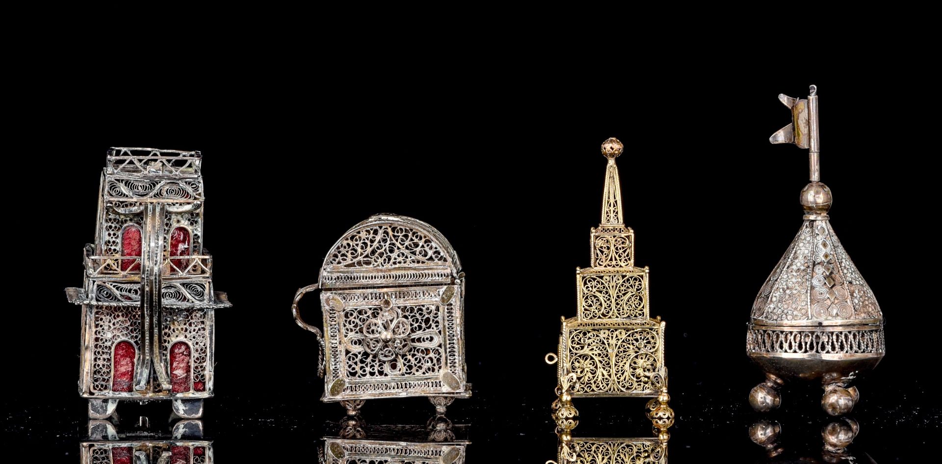 (BIDDING ONLY ON CARLOBONTE.BE) A collection of silver Judaica spice towers, an etrog and tzedakah b - Image 3 of 12