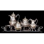A French Regence style silver coffee and tea set, Georg Roth & Co, Hanau, late 19thC, H 18 - 29 cm -