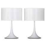 A pair of 'Spun T1' white table lamps, design by Sebastian Wrong for Flos, Italy, H 57 cm