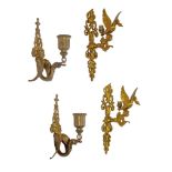 (BIDDING ONLY ON CARLOBONTE.BE) Two pairs of Neoclassical brass and gilt bronze wall scones, H 25 x
