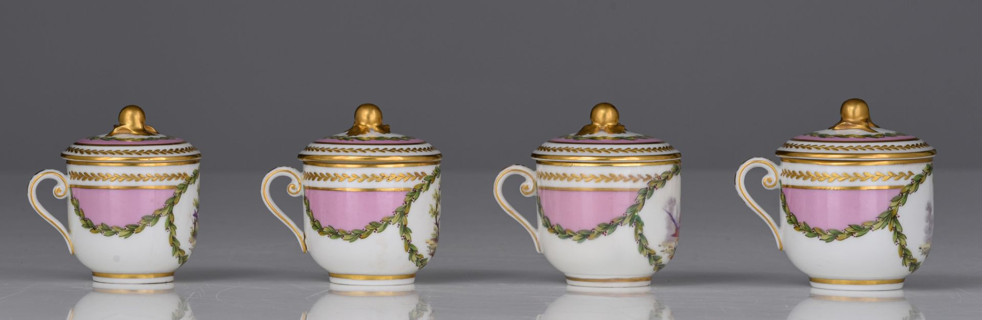 (BIDDING ONLY ON CARLOBONTE.BE) A 12 person Sevres porcelain set of dessert cups on a matching tray, - Image 8 of 18