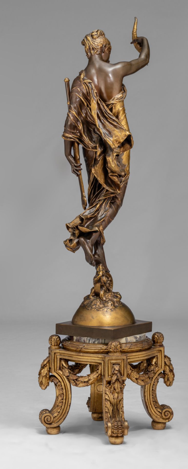 Paul Moreau-Vauthier (1871-1936), 'Fortuna', 1878, gilt and patinated bronze on a matching pedestal, - Image 5 of 14
