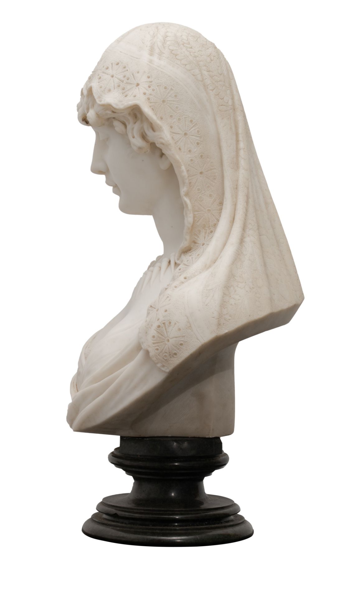 Cesare Lapini (1848 - ca. 1910), 'La belle Italienne', a Carrara marble bust, Firenze, 1888, H 73 cm - Image 4 of 7