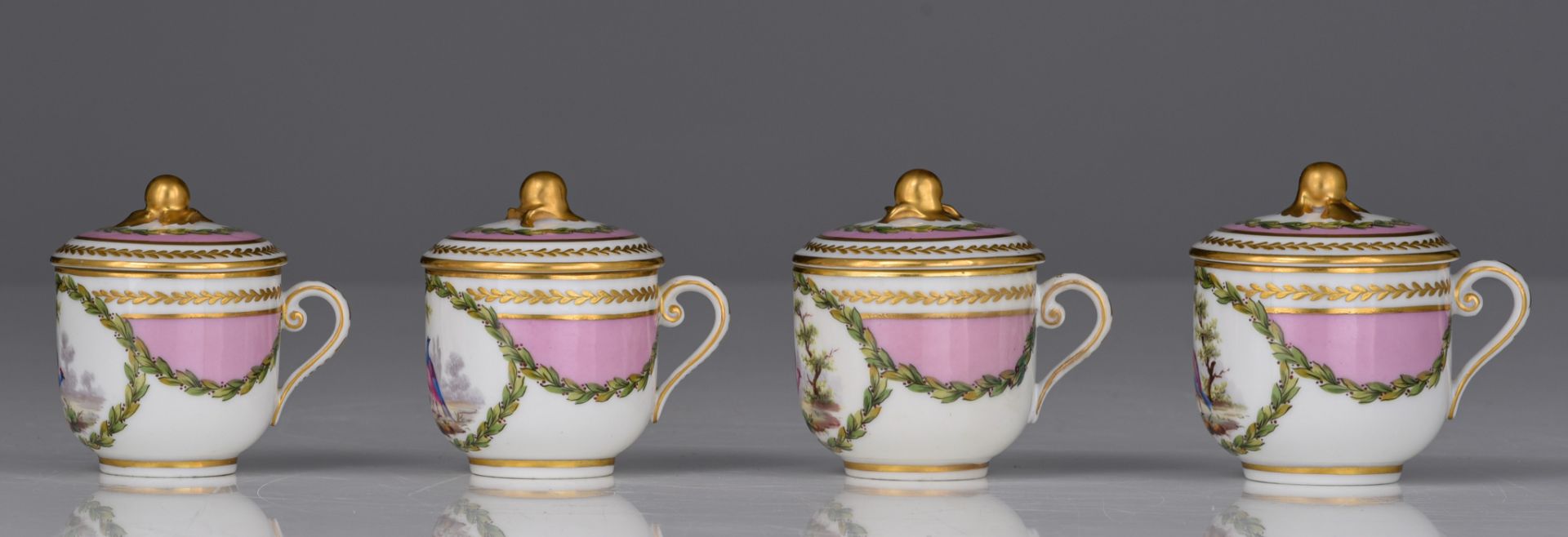 (BIDDING ONLY ON CARLOBONTE.BE) A 12 person Sevres porcelain set of dessert cups on a matching tray, - Image 6 of 18