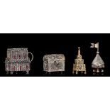 (BIDDING ONLY ON CARLOBONTE.BE) A collection of silver Judaica spice towers, an etrog and tzedakah b