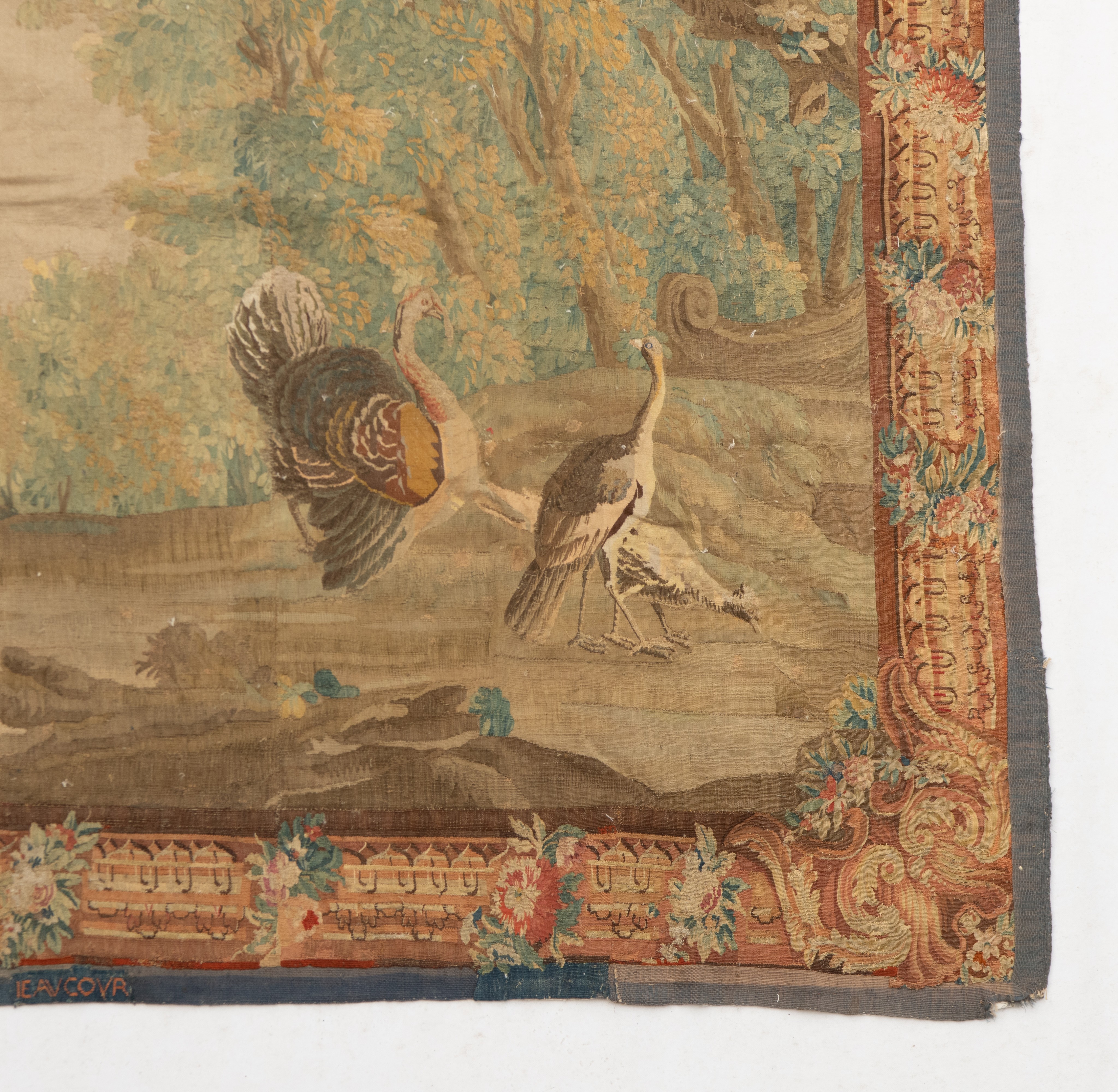 An 18th century Aubusson verdure wall tapestry, 239 x 315 cm - Image 9 of 9