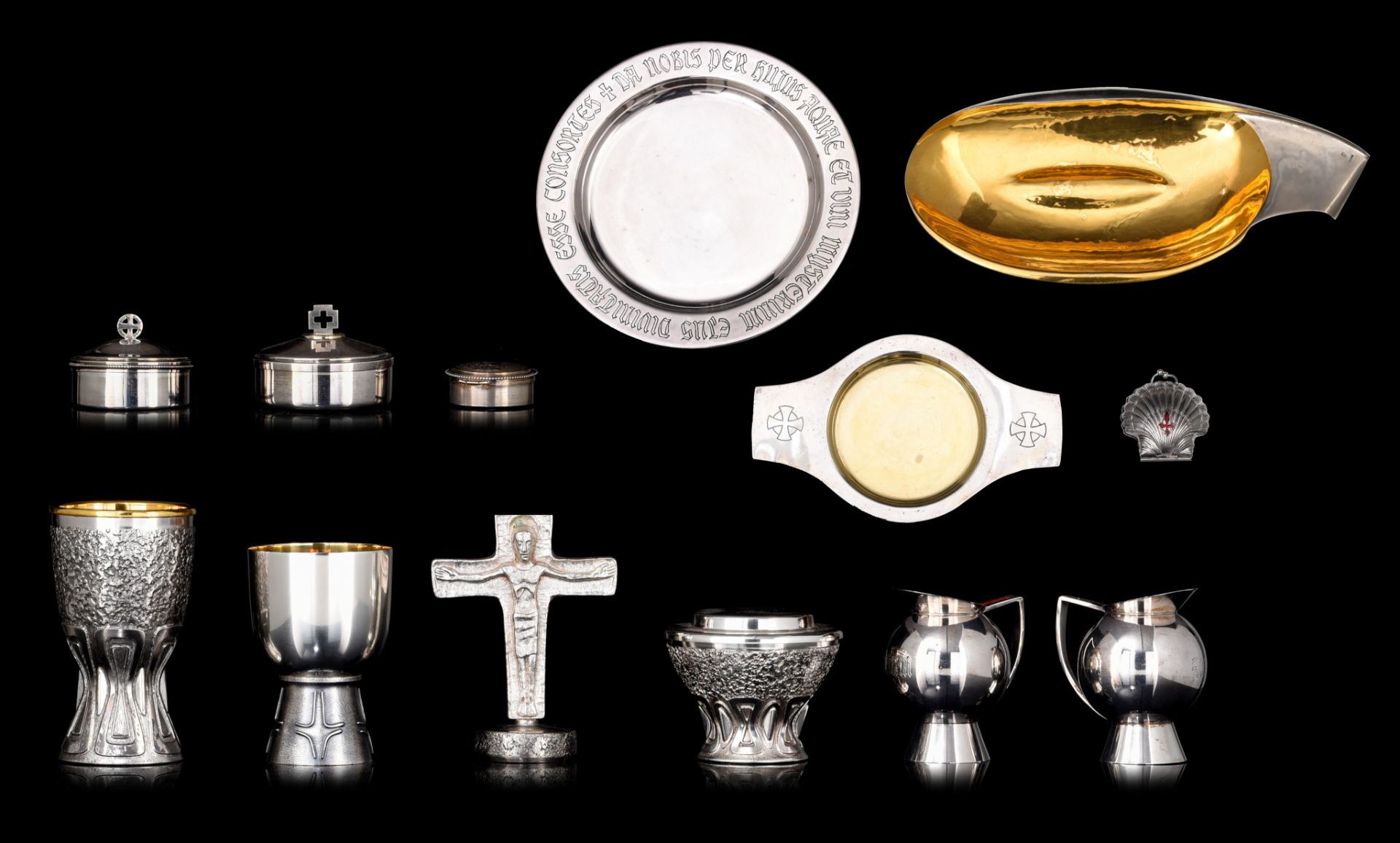 (BIDDING ONLY ON CARLOBONTE.BE) A collection of modernist silver-plated catholic liturgical items