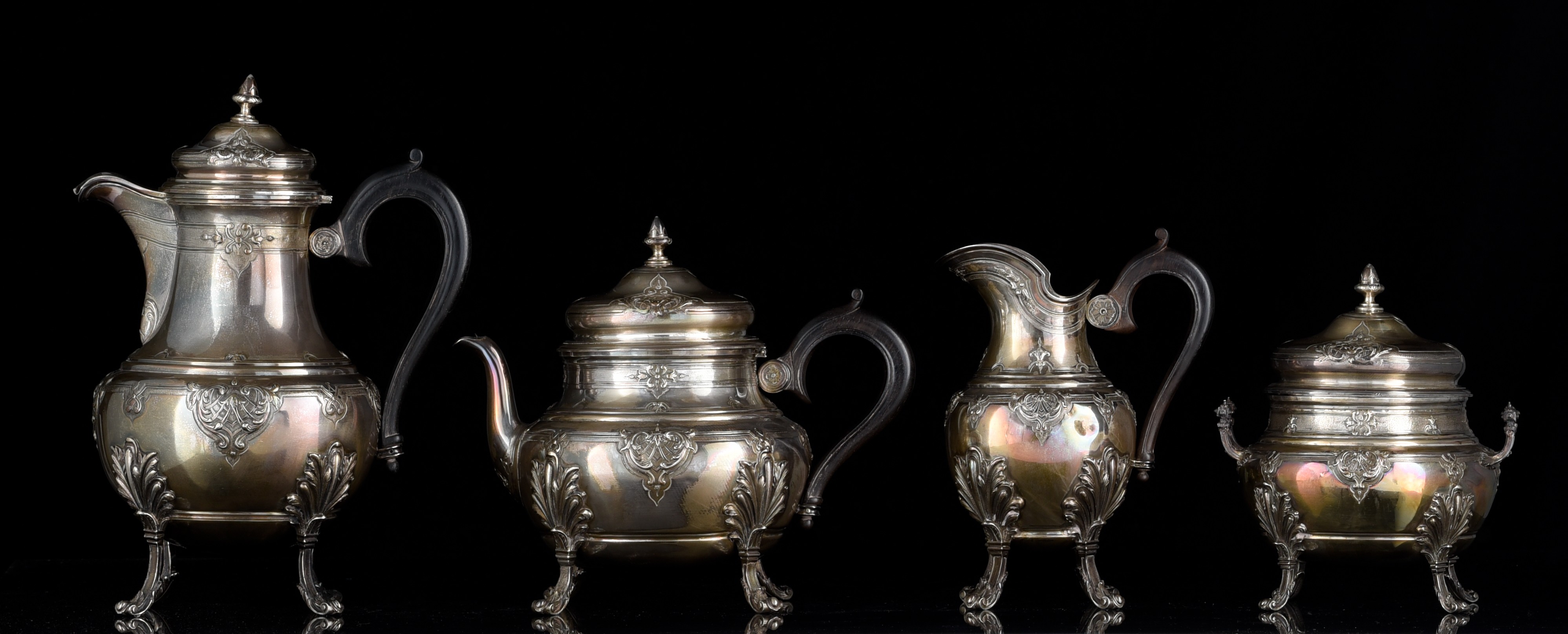 A French Regence style silver coffee and tea set, Georg Roth & Co, Hanau, late 19thC, H 18 - 29 cm - - Image 2 of 21