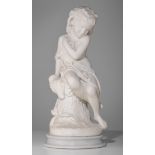 (BIDDING ONLY ON CARLOBONTE.BE) Pasquale Romanelli (1812-1887), young girl, Carrara marble on a matc