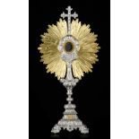 An imposing French silver and gilt silver sunburst monstrance, 1838-1868, 950/000, H 71,5 cm - total