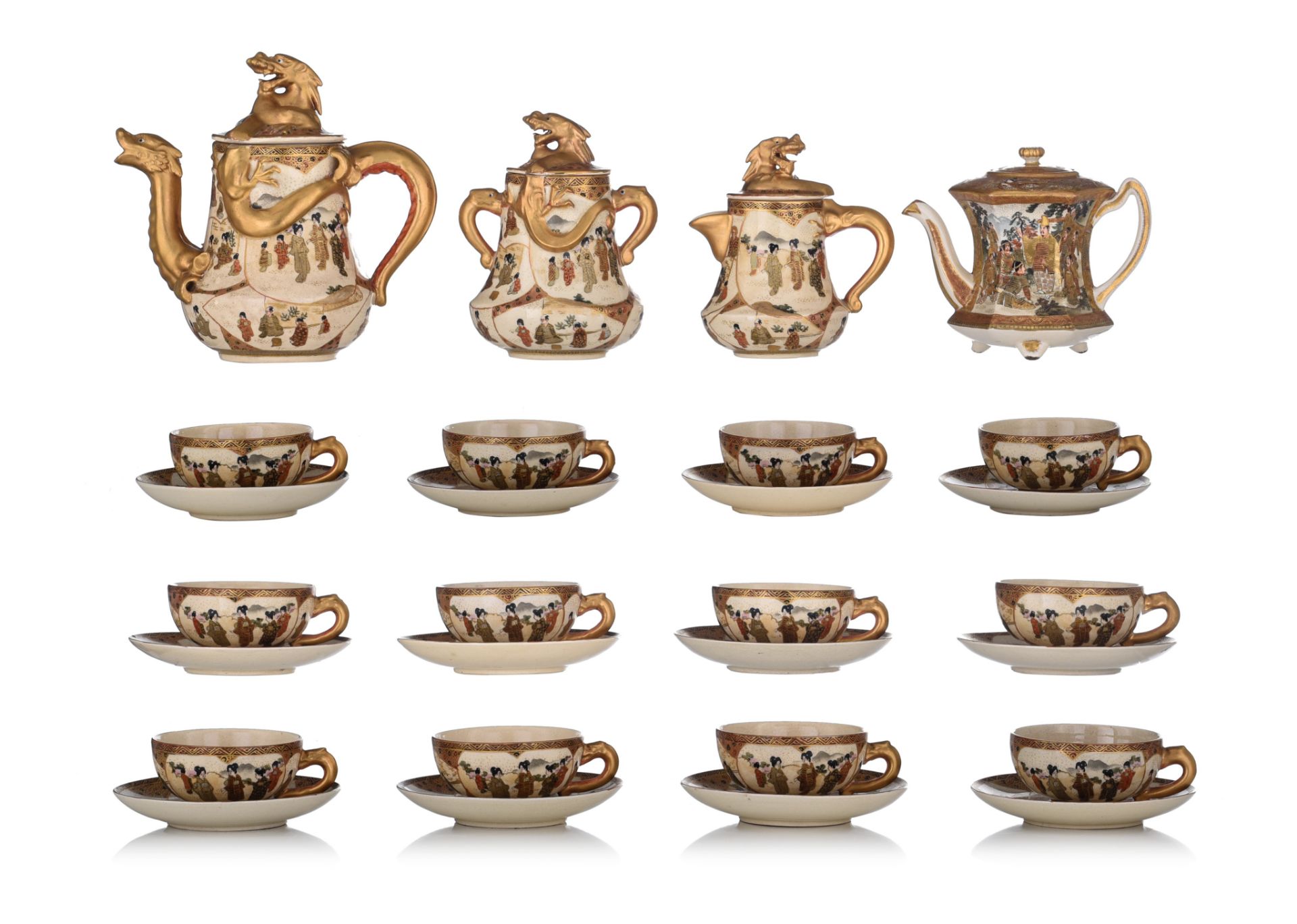 (BIDDING ONLY ON CARLOBONTE.BE) A complete fifteen-piece of Japanese Satsuma coffee set and a matchi