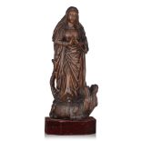 A fine oak sculpture of Saint Margaret and the dragon, 16thC, the Southern Netherlands, H 61 cm