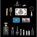 A collection of various silver and glass 'objets de vertu'