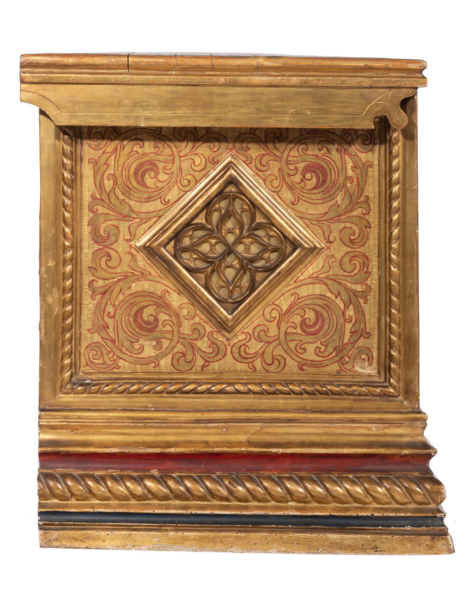 A fine Gothic Revival gilt decorated walnut trunk, H 64 - W 118 - D 54 cm - Image 4 of 8